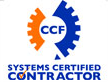 CCF Systems Certified Contractor logo with blue and orange gear icon
