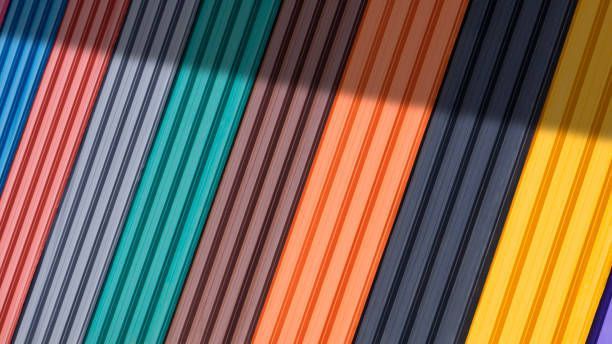 A close up of a colorful striped wall with a shadow on it.