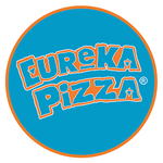 A blue and orange logo for eureka pizza