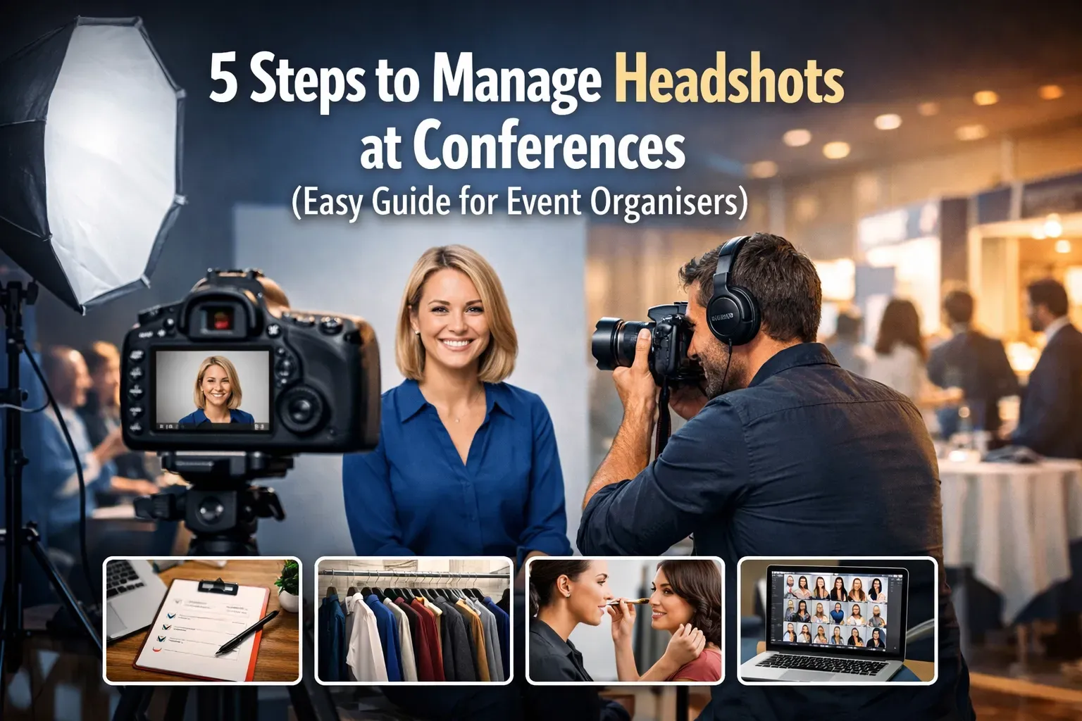Professional headshot photographer in London, capturing  portraits at a busy corporate event
