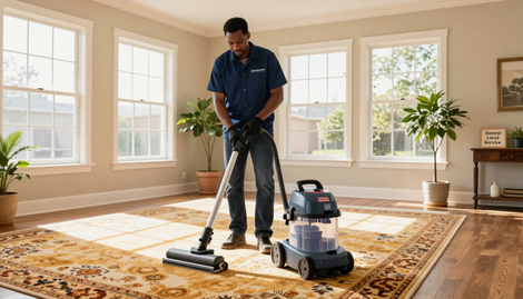 Before-and-after carpet cleaning showing a stained beige carpet becoming visibly cleaner and brighter.