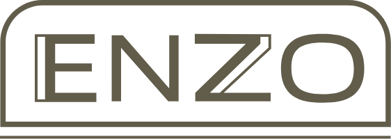 A logo for enzo is shown on a white background
