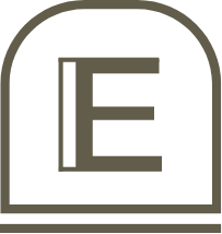 The letter e is in a circle on a white background.