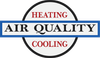 Logo with black circle and blue banner reading “AIR QUALITY,” with red “HEATING” above and “COOLING” below