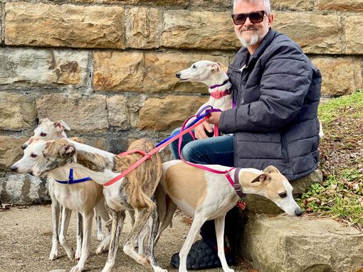 The groomer with his dogs.