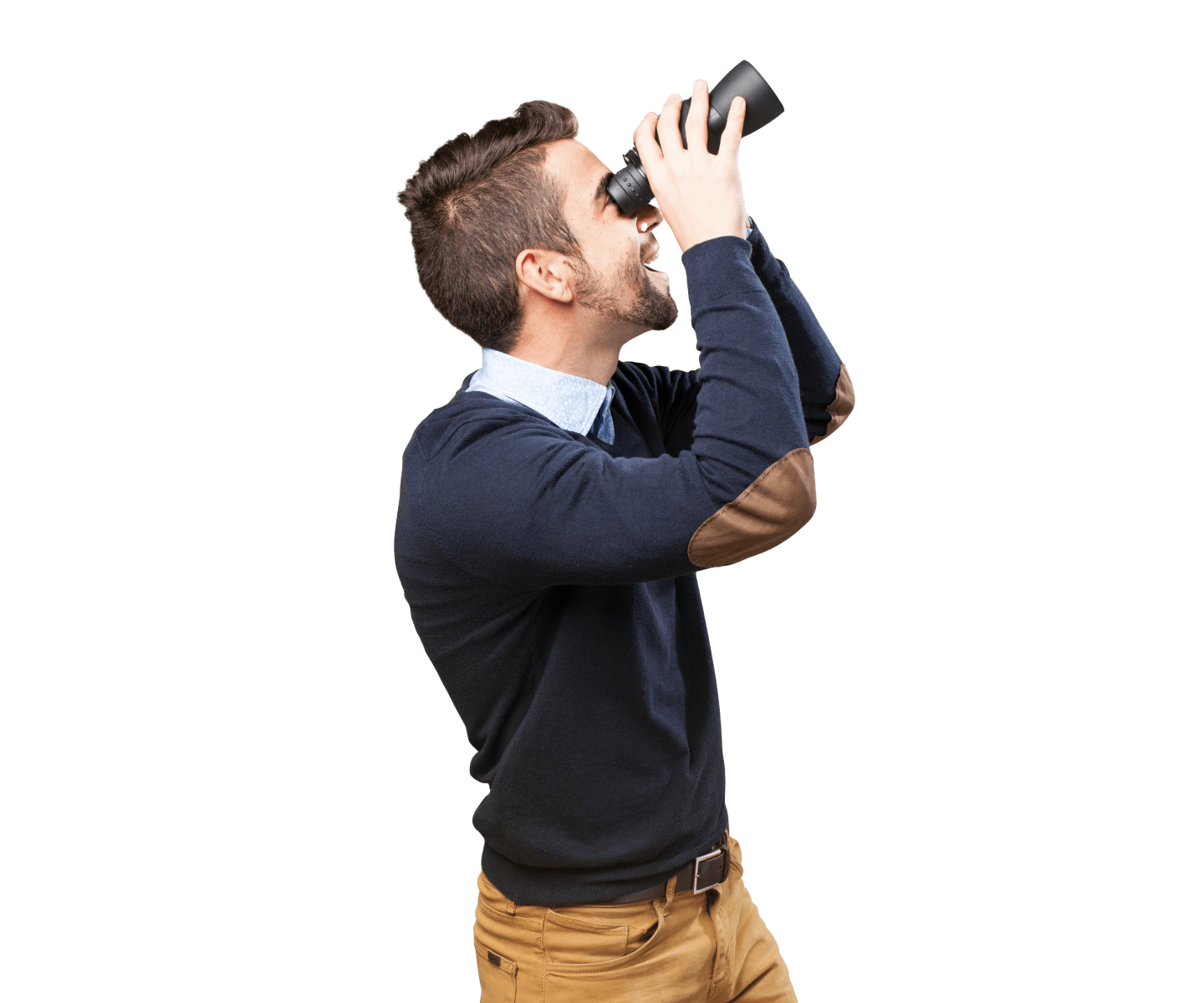 man looking through binoculars