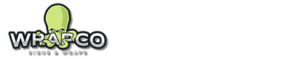 The WrapCo logo features a light green cartoon octopus above the text "WRAPCO" and smaller text "SIGNS & WRAPS" below.