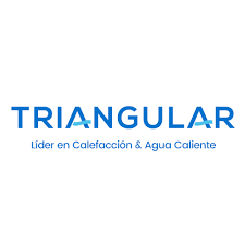 Logo azul de TRIANGULAR con el lema “Líder en Calefacción & Agua Caliente” sobre fondo blanco