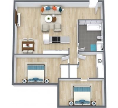 2 Bedrooms 1 Bath floor plan