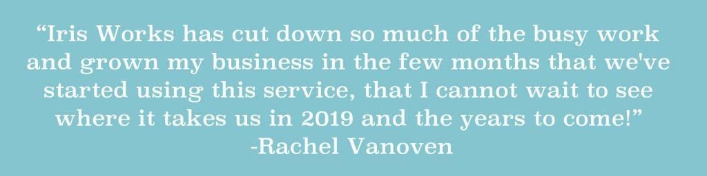 A quote from rachel vanoven is on a blue background.