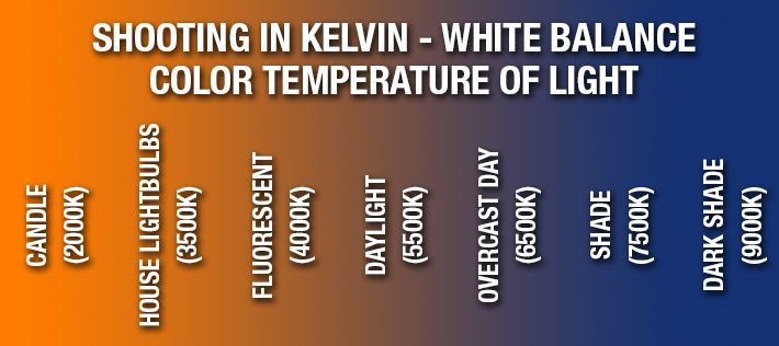 A chart showing the color temperature of light in kelvin