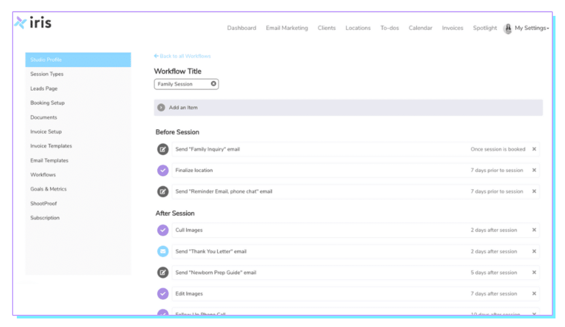 A screenshot of the iris website showing a list of tasks.