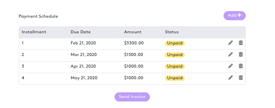 A screenshot of a payment schedule on a website.