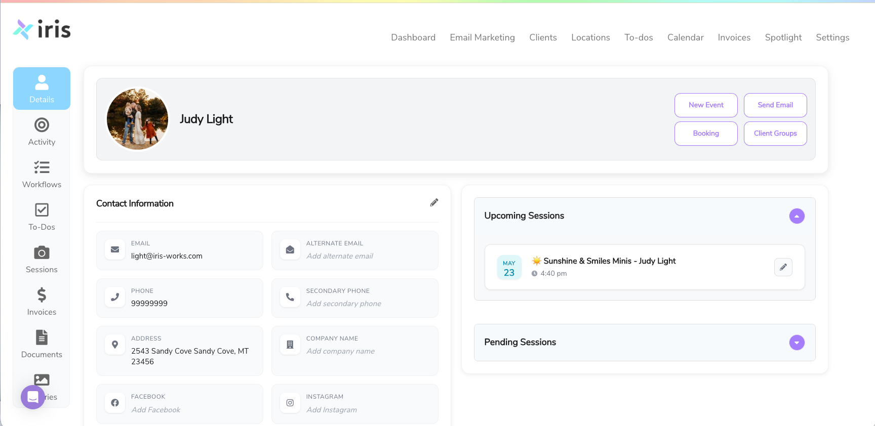 Iris Works Client Page