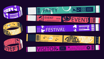 Wristbands for various events with text: 