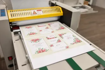 Blue vinyl being cut by a vinyl cutter.