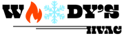Logo reading &ldquo;W D Y&rsquo;s HVAC&rdquo; with a flame and snowflake icon over black text.