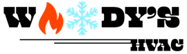 Logo reading “W D Y’s HVAC” with a flame and snowflake icon over black text.