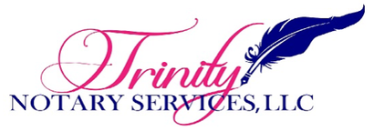 A logo for trinity notary services llc with a feather in the middle.