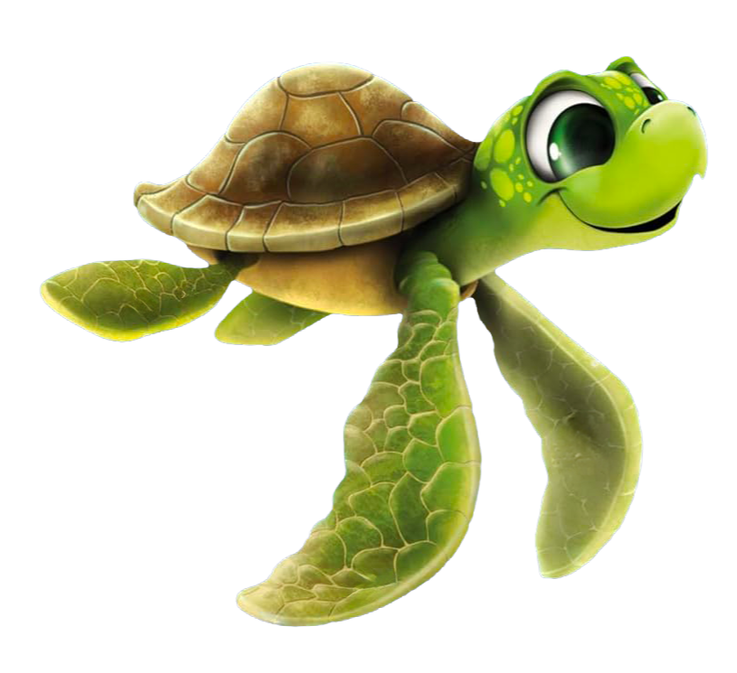 Sheldon Cute green cartoon turtle swimming, with a brown shell and big smiling eyes