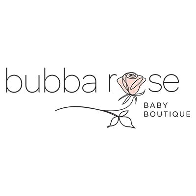 A logo for a baby boutique with a rose on it.