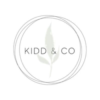 A logo for a company called kidd & co with a leaf in a circle.
