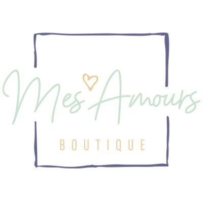 The logo for mes amours boutique has a heart in the middle of it.