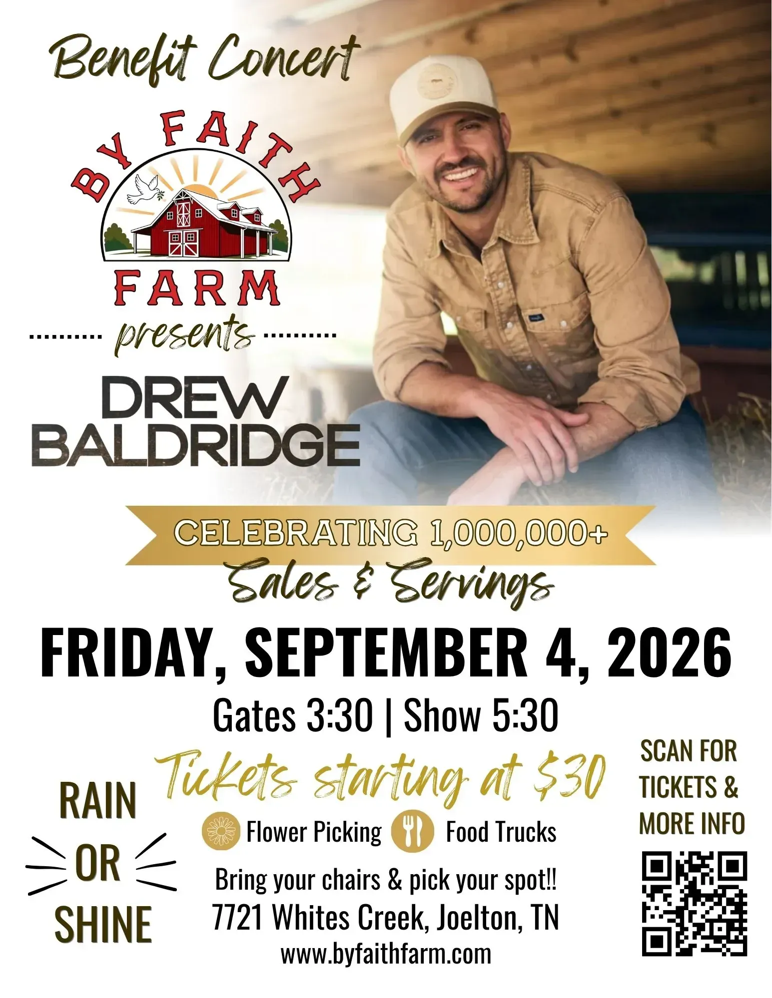 Drew Baldridge Benefit Concert at By Faith Farm, September 4, 2026