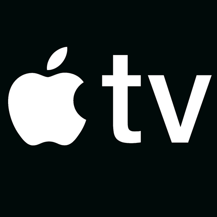 The apple tv logo is white on a black background.
