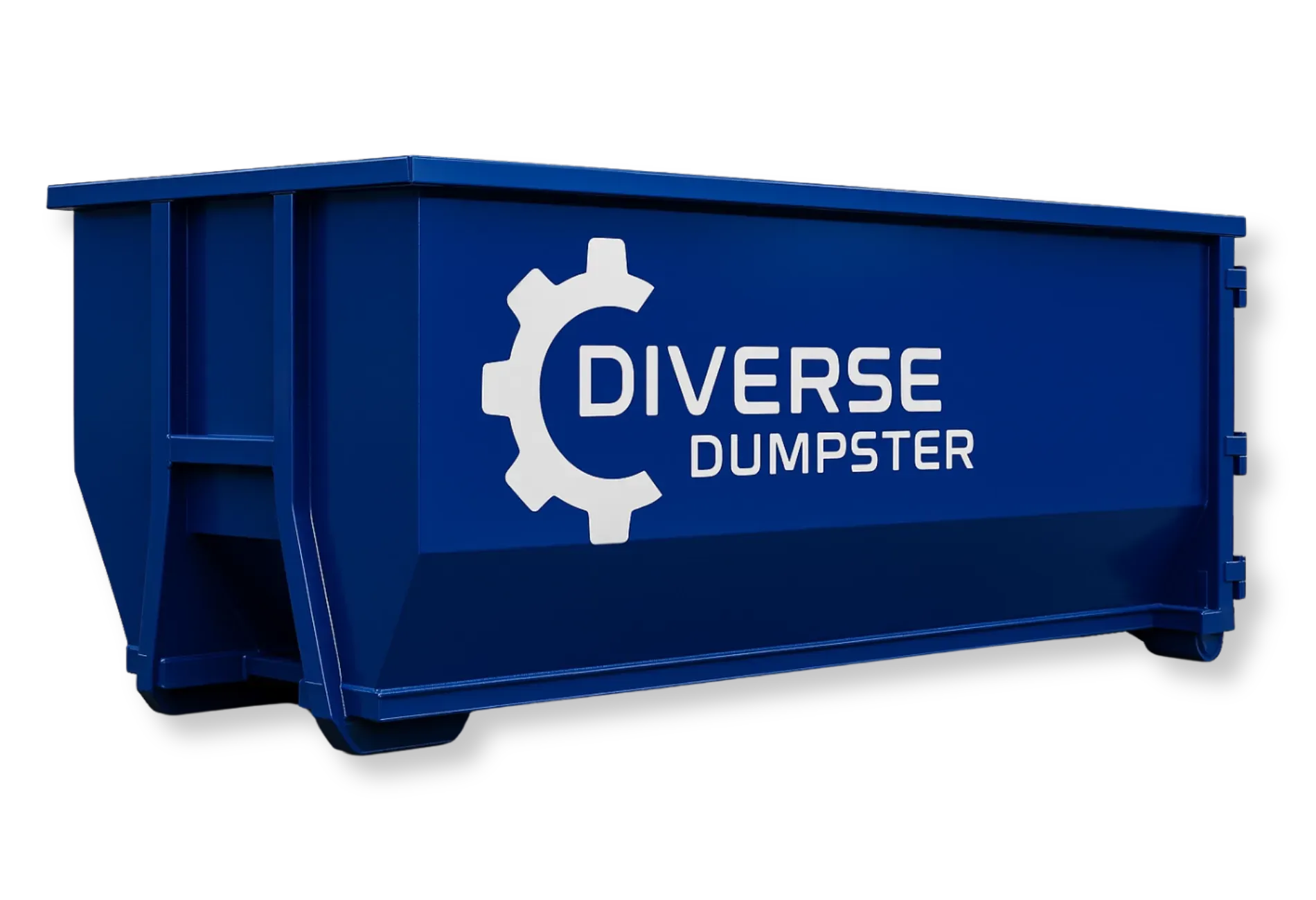 A green dumpster with a yellow trim sits in the snow
