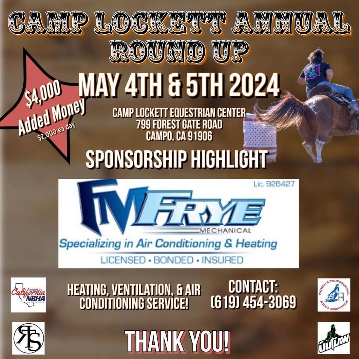 A poster for a rodeo that says camp lockett annual round up may 4th & 5th 2024