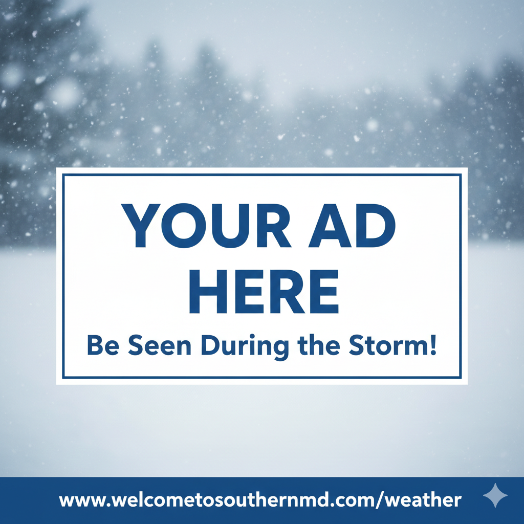 Snowy background with a white sign that says 