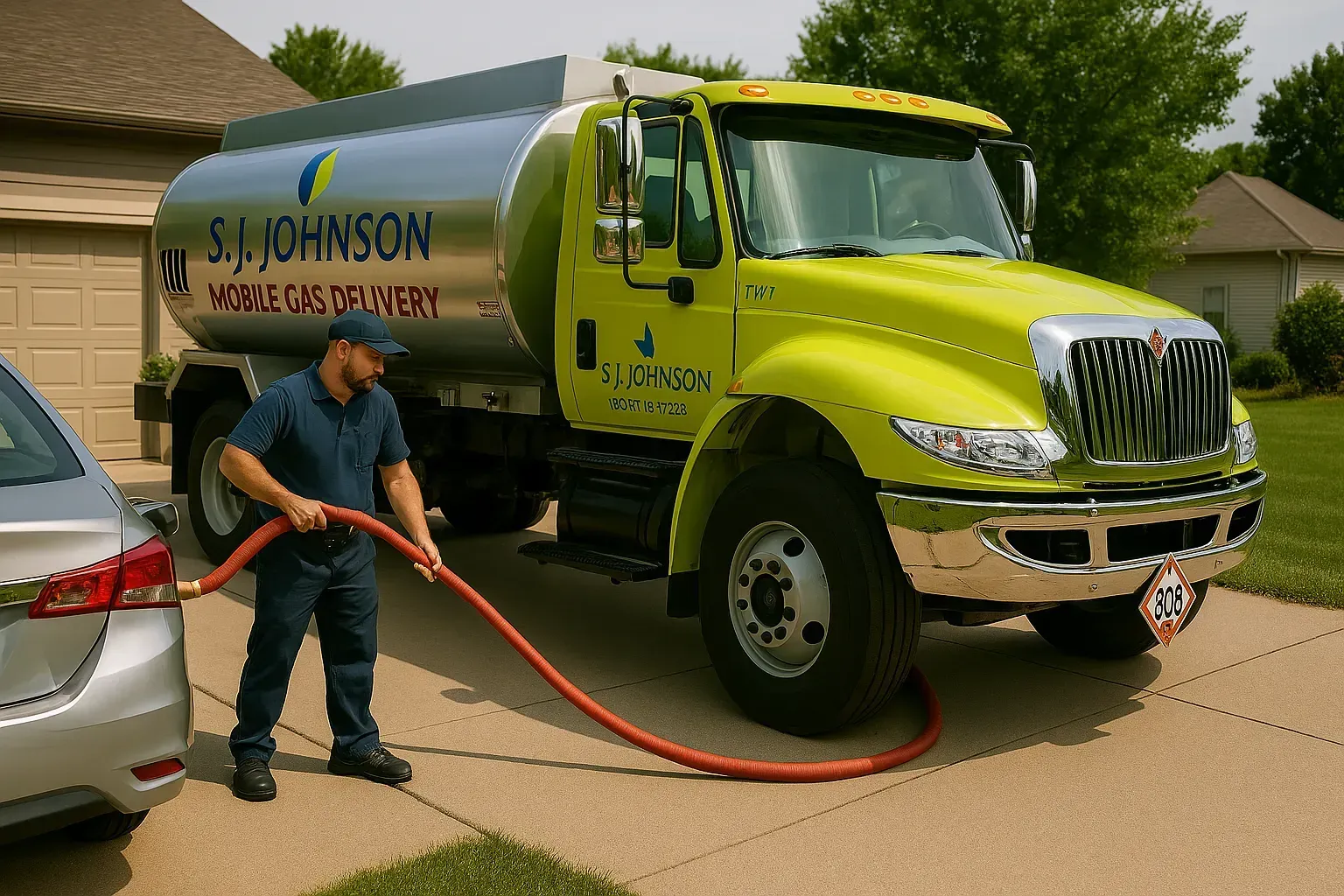 A man is filling a tanker truck with water