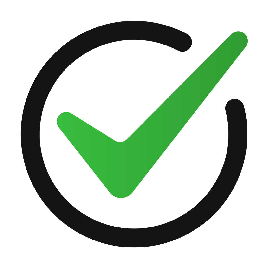 A green check mark in a black circle on a white background.