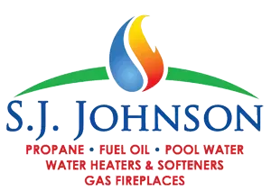 A logo for s.j. johnson propane fuel oil pool water water heaters and softeners gas fireplaces
