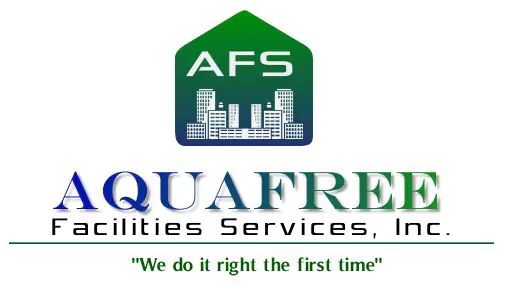 Logo for Aquafree Facilities Services, Inc. featuring a green and blue house icon and text.
