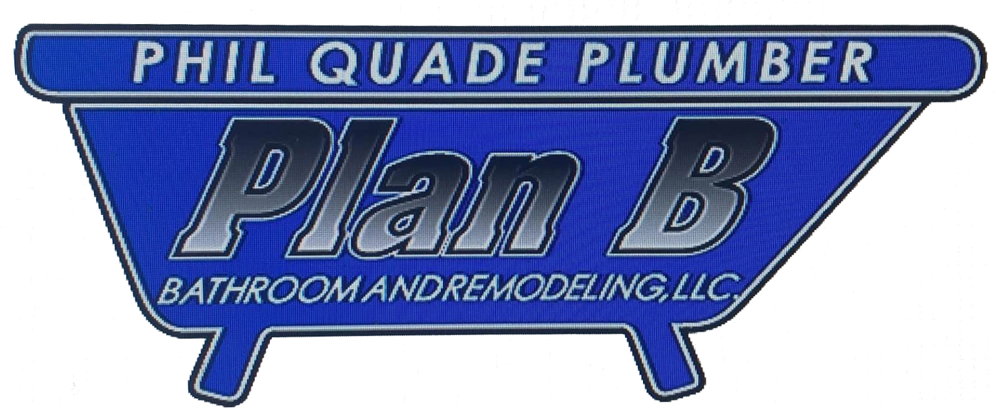 A blue logo for phil quade plumber plan b