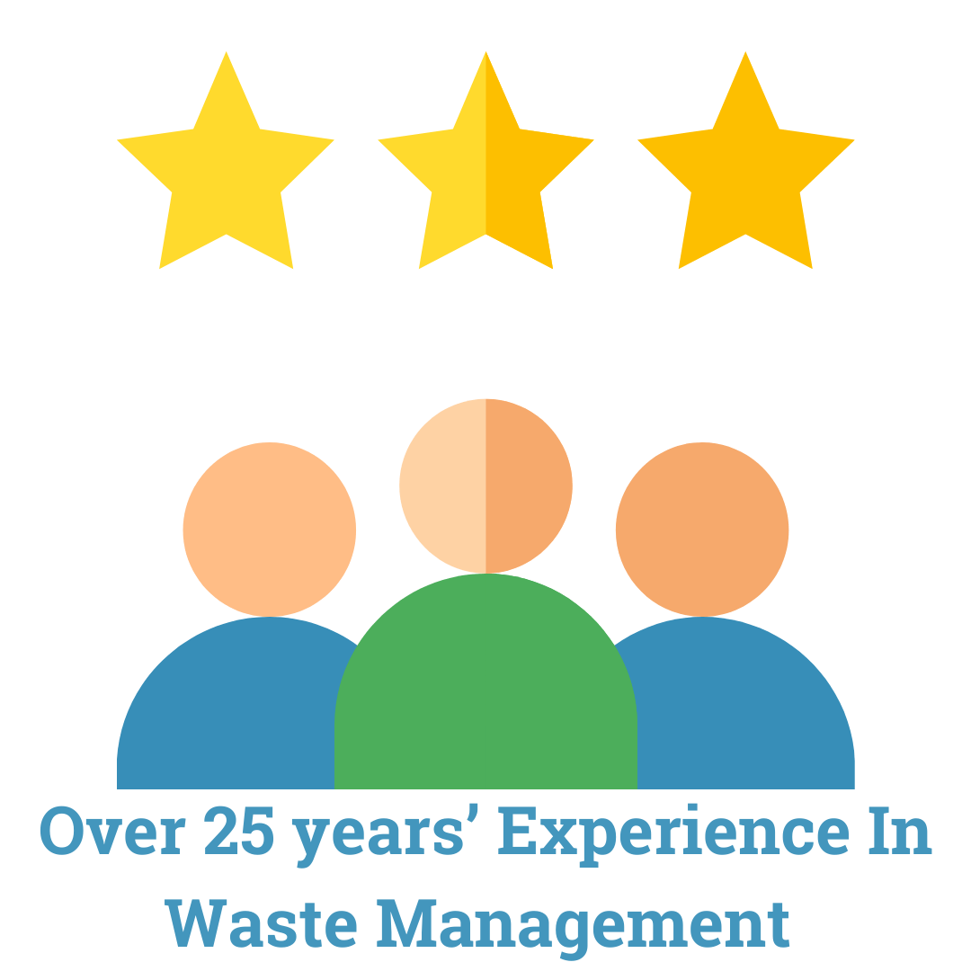 A logo for over 25 years ' experience in waste management