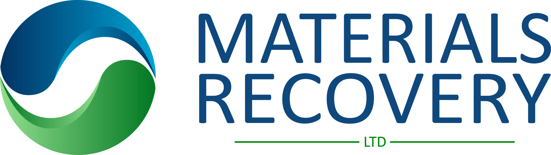 A blue and green logo for materials recovery ltd.