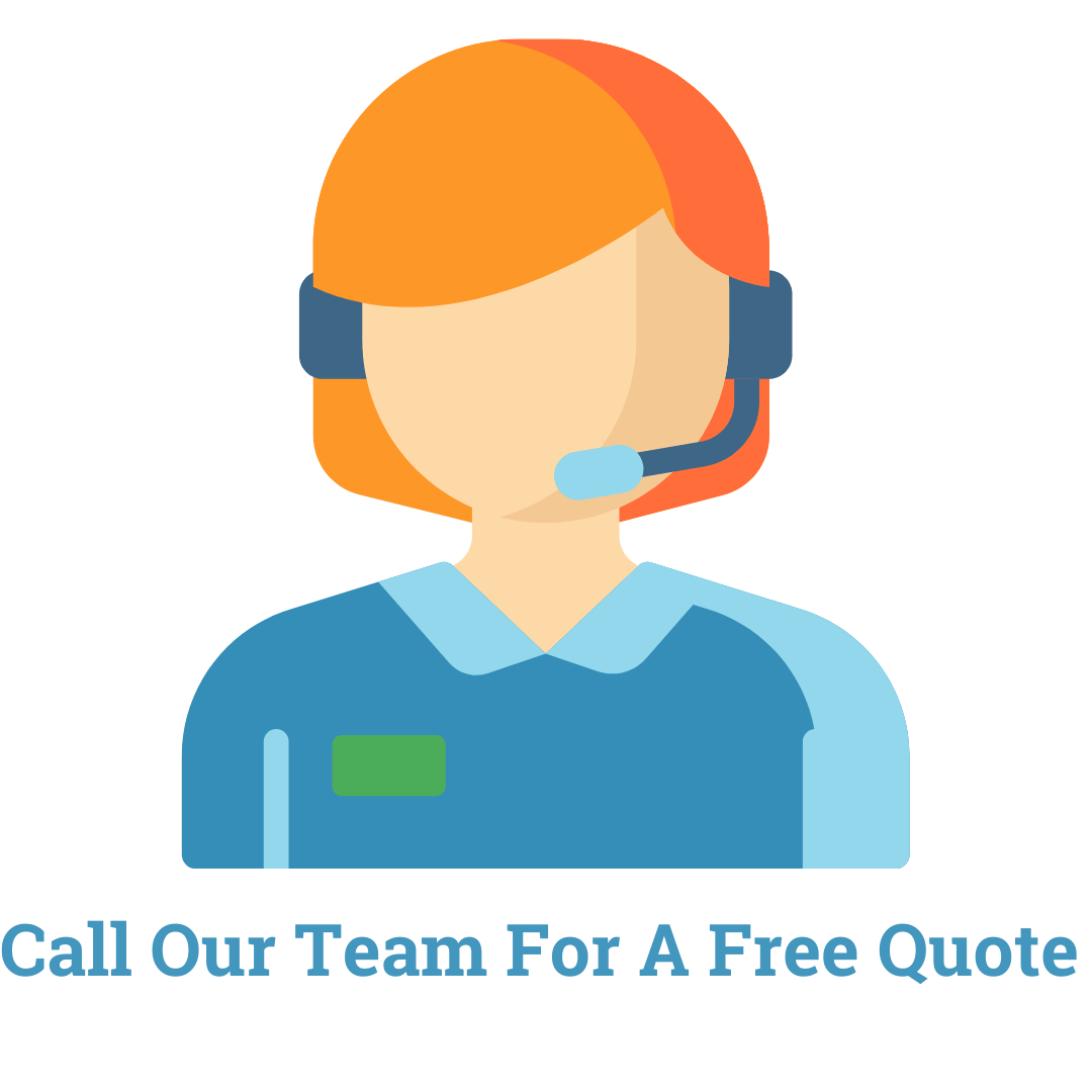 An icon of a woman wearing a headset says call our team for a free quote