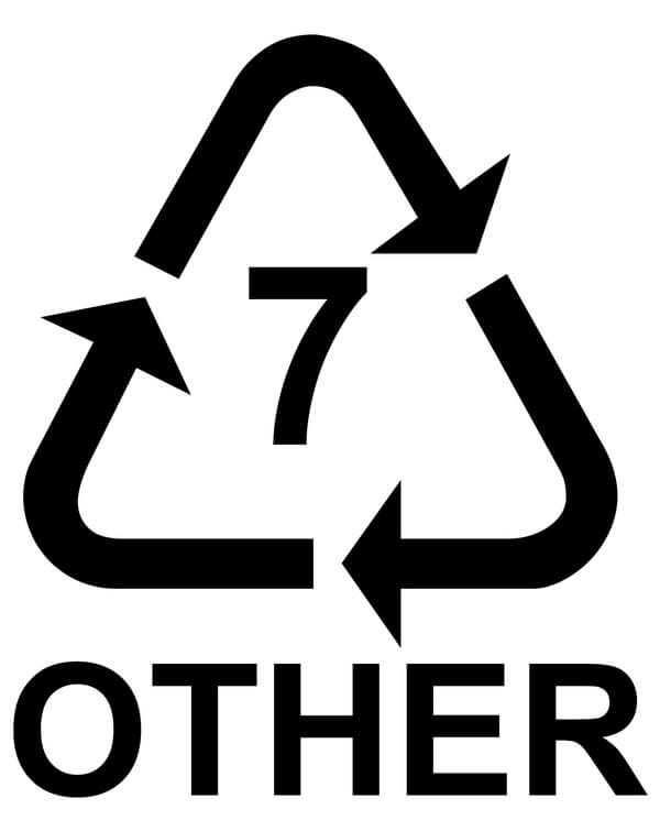 A black and white recycling symbol with the word other underneath it.