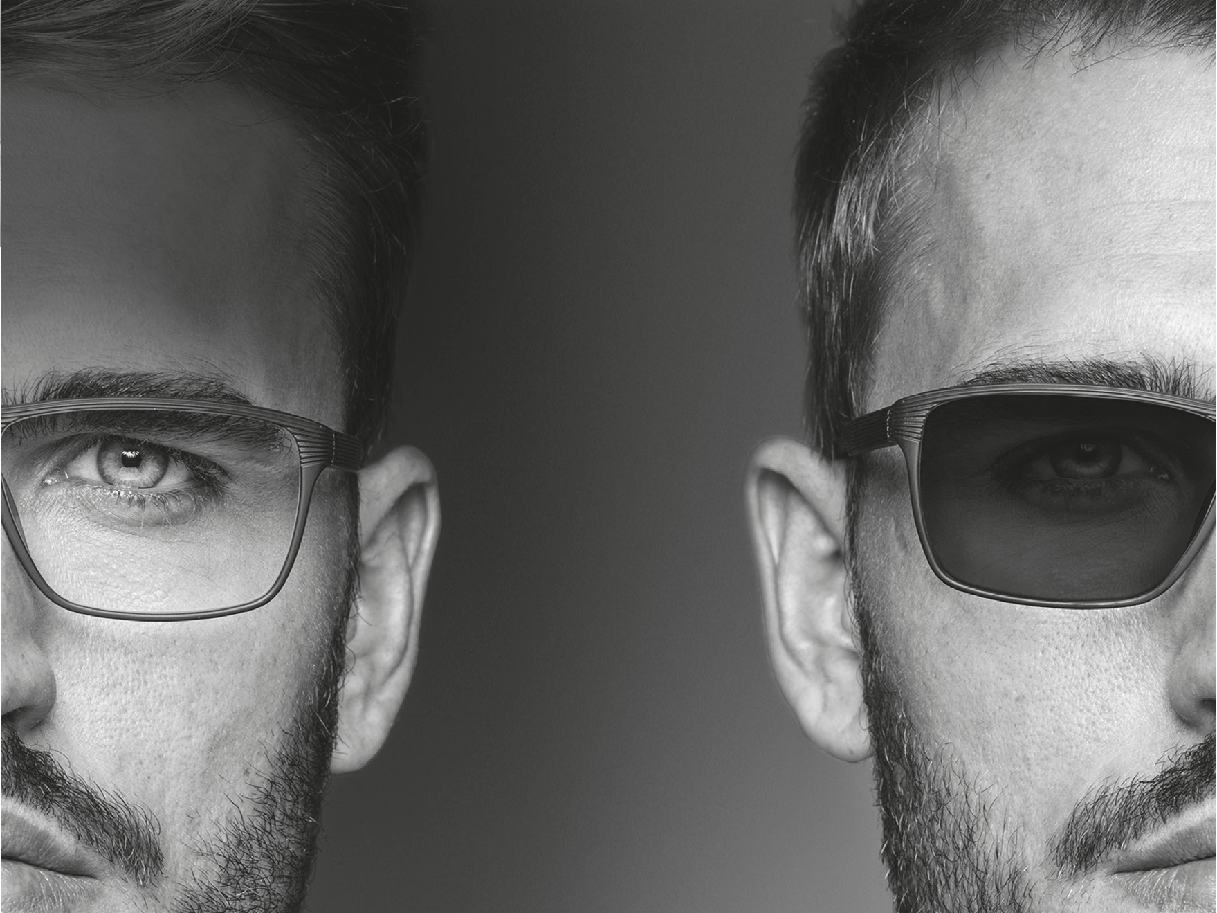 person wearing glasses next to person wearing sunglasses