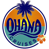 Ohana Cruises logo with palm tree, sunset colors, and hibiscus flower