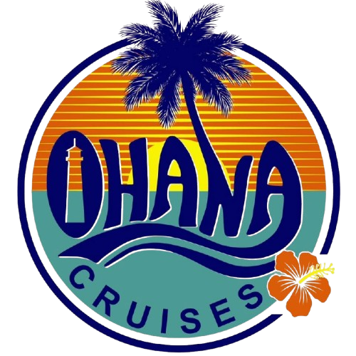 Ohana Cruises logo with palm tree, sunset colors, and hibiscus flower