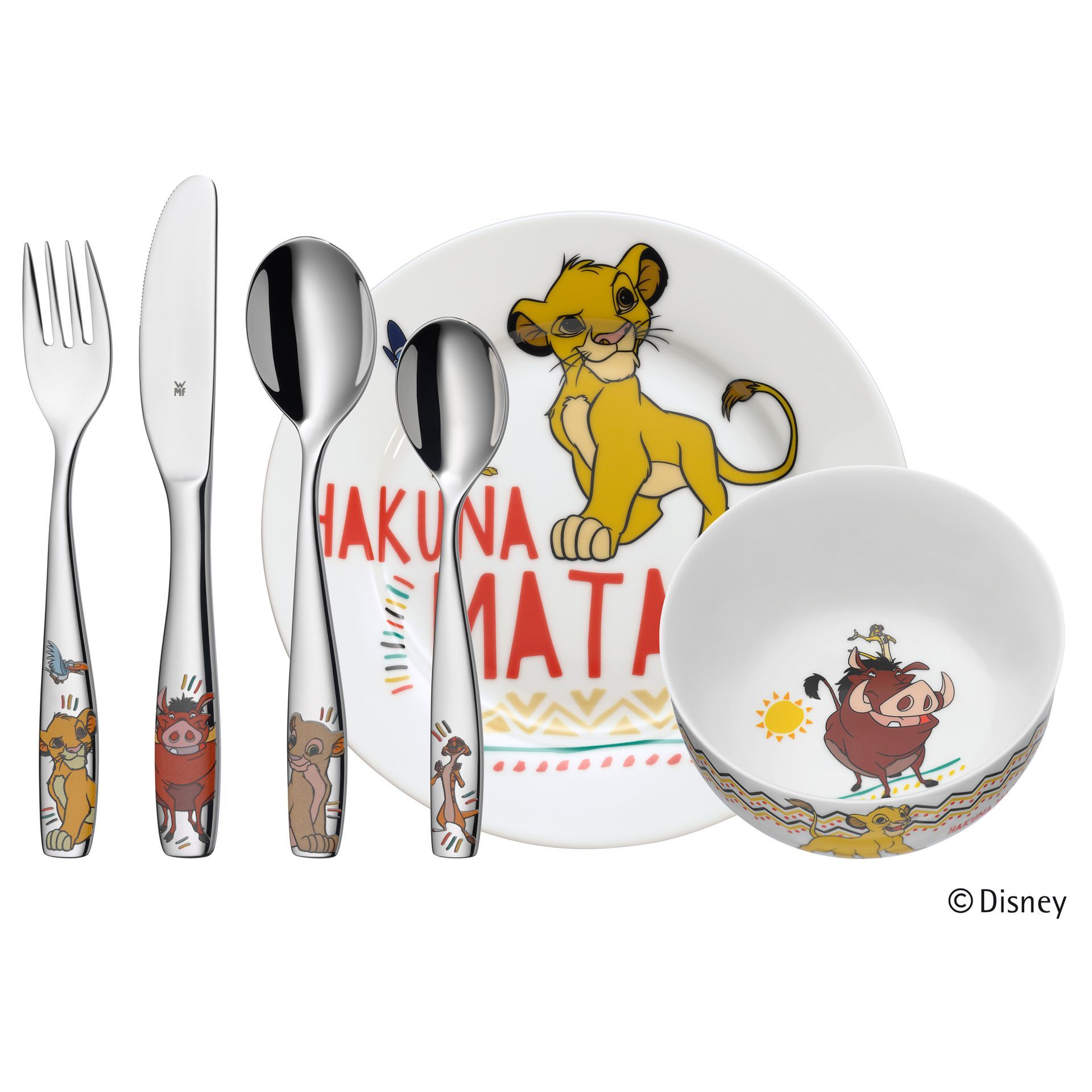 Kinderserviesset met thema De Leeuwenkoning, met Simba en Timon.