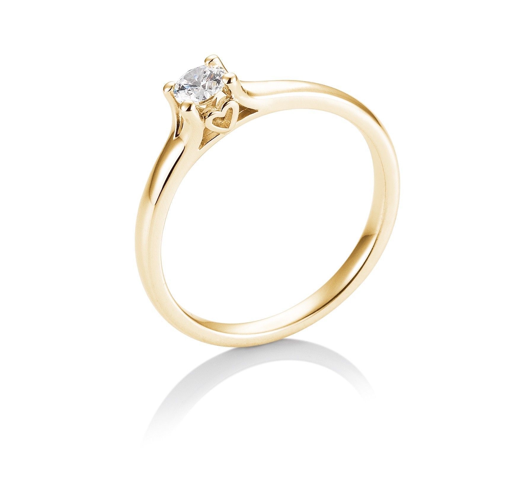 Gouden verlovingsring met een kleine, heldere diamant.