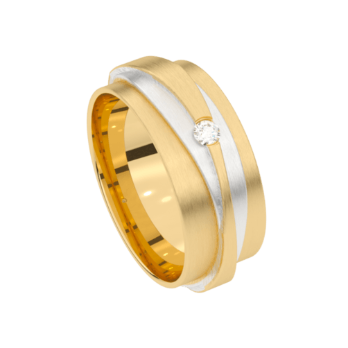 Trouwring van goud en zilver met een kleine diamant.