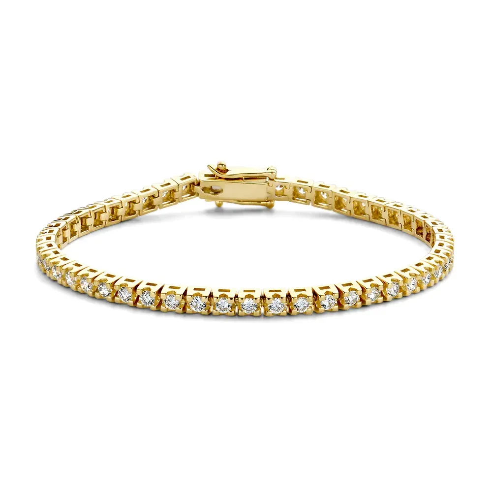 Gouden tennisarmband met diamanten.