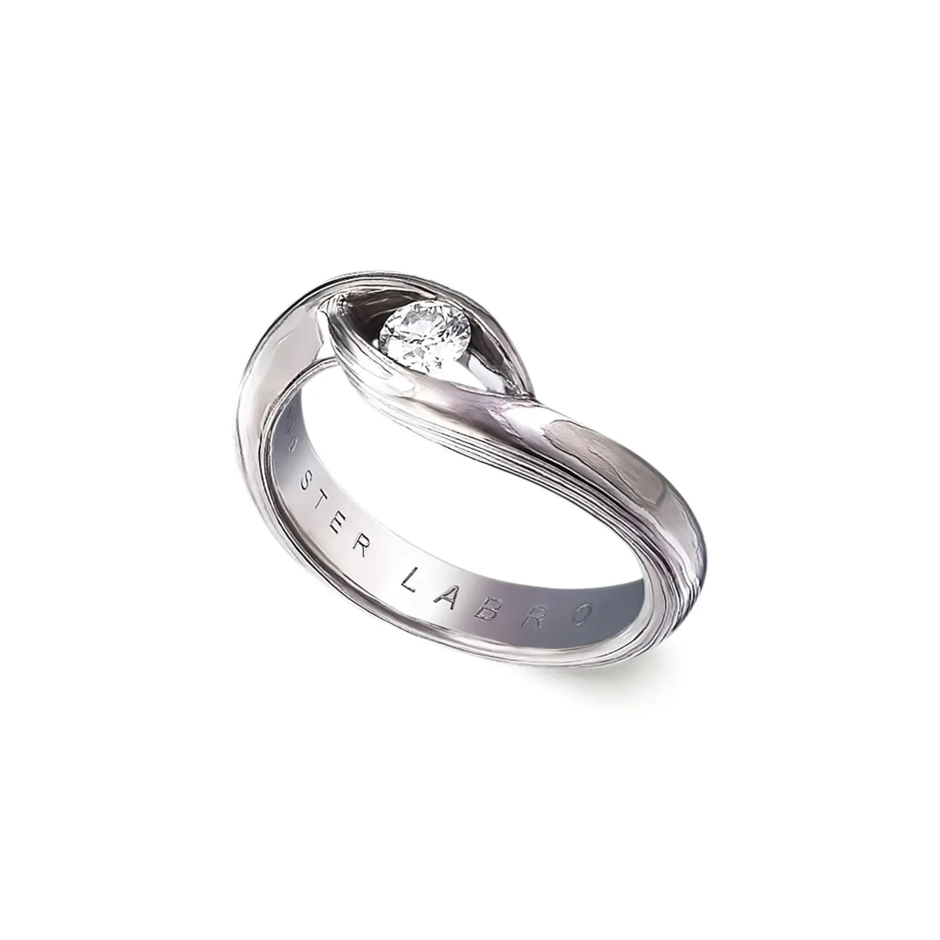 Diamanten ring met gegraveerde band en kastzetting.