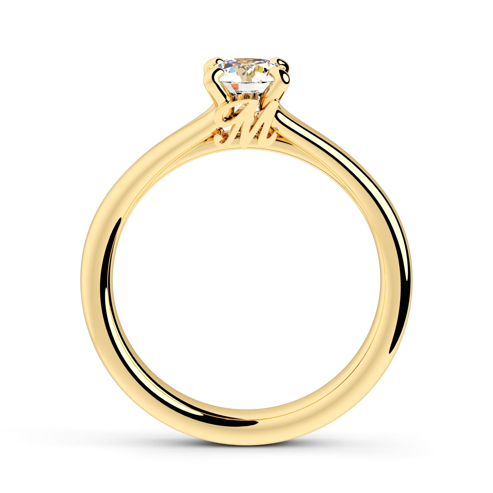 Gouden solitaire verlovingsring met ronde diamant.